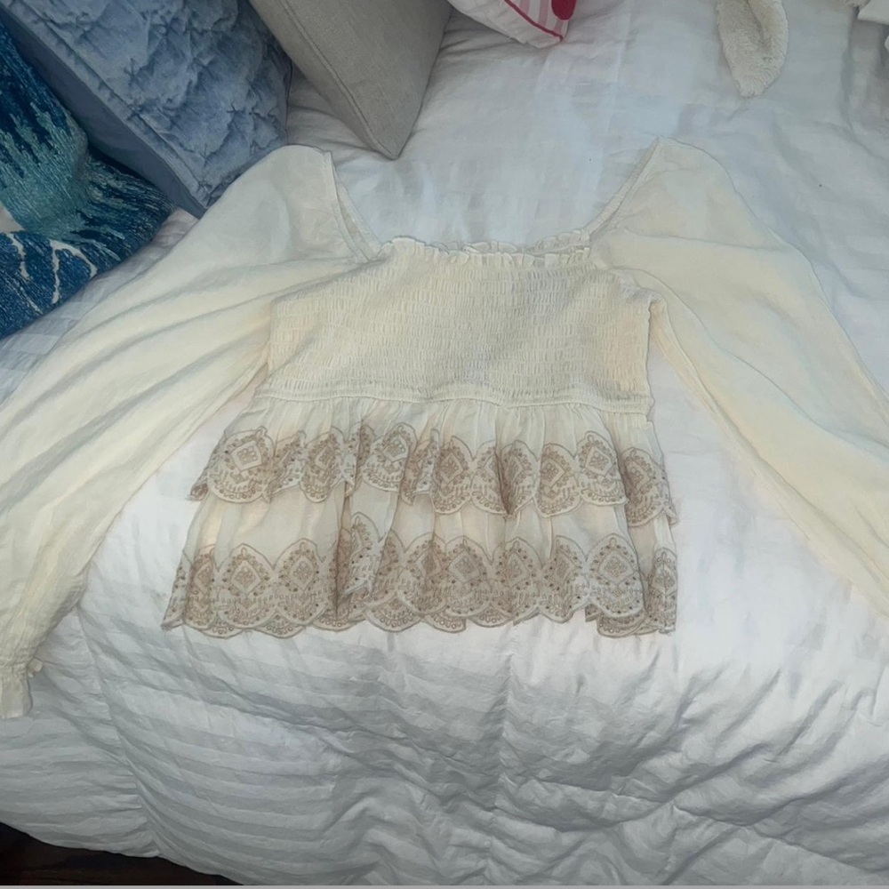 American Eagle Outfitters Cream and Tan Lace Top